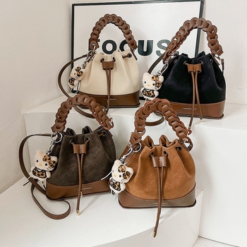 Lilac Rain PU vedro taška so šnúrkou, mestský štýl, bez podšívky, s jednou ramienkou