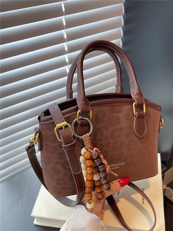 Női leopard mintás bucket táska, Koreai stílus, PU anyag, vízszintes négyszögletes forma, cipzár