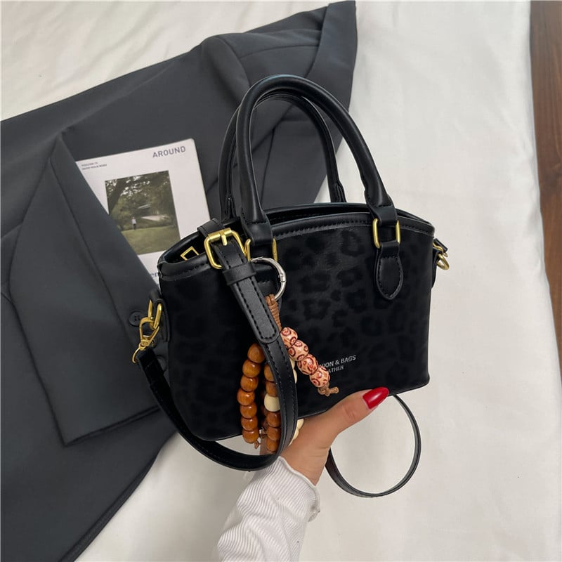 Női leopard mintás bucket táska, Koreai stílus, PU anyag, vízszintes négyszögletes forma, cipzár