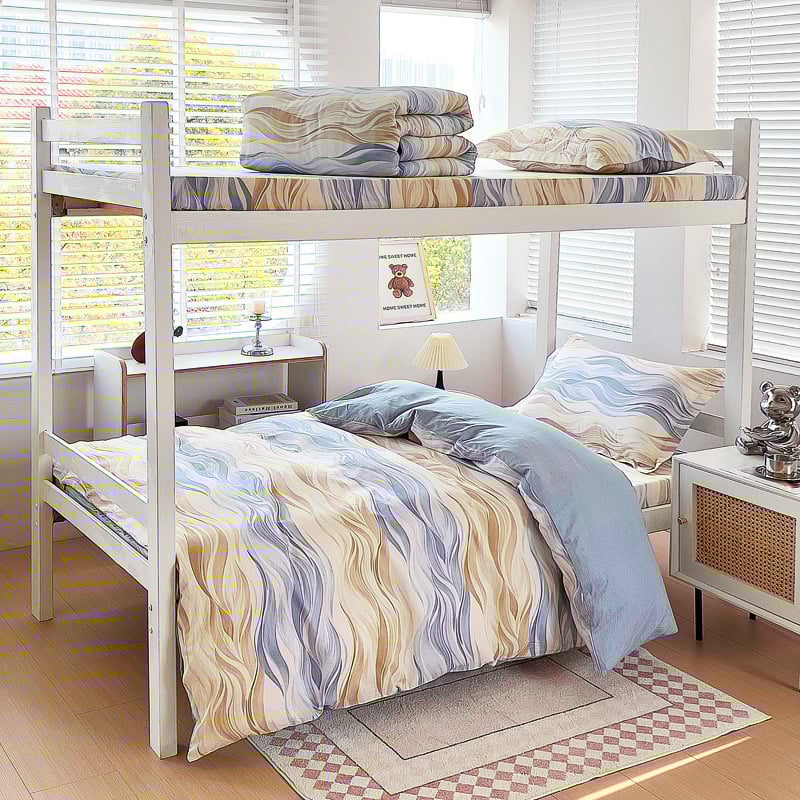 Комплект спално бельо от 100% памук, три части, с принт растения и цветя, реактивен печат, твил тъкан