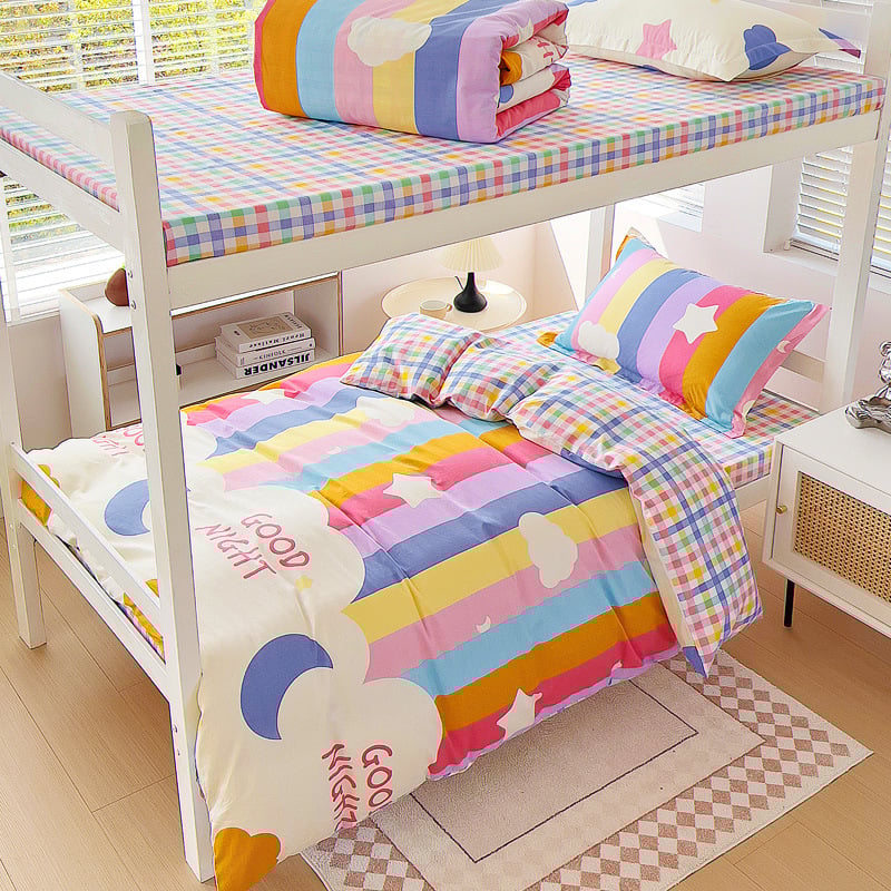 Комплект спално бельо от 100% памук, три части, с принт растения и цветя, реактивен печат, твил тъкан