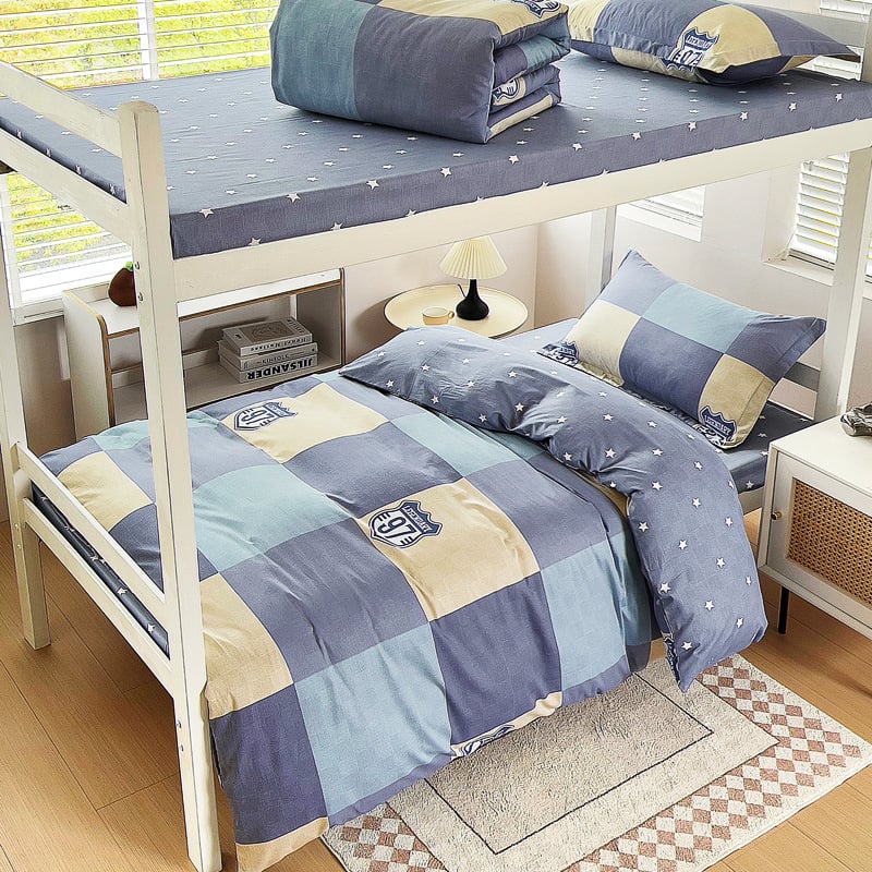 Комплект спално бельо от 100% памук, три части, с принт растения и цветя, реактивен печат, твил тъкан