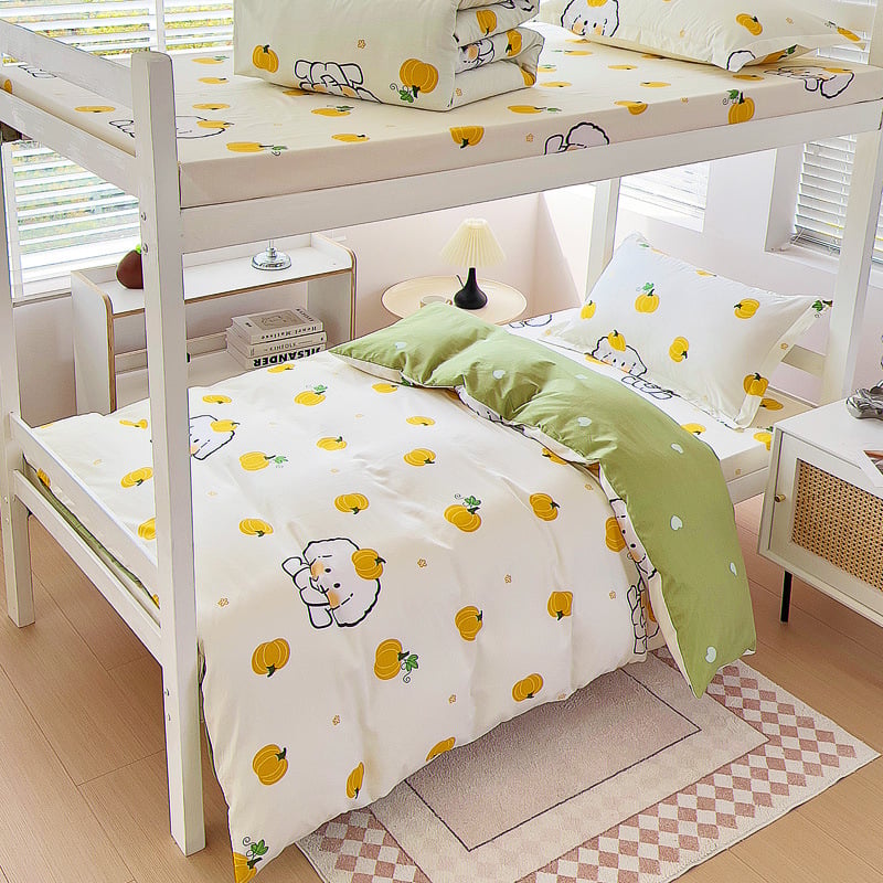 Комплект спално бельо от 100% памук, три части, с принт растения и цветя, реактивен печат, твил тъкан