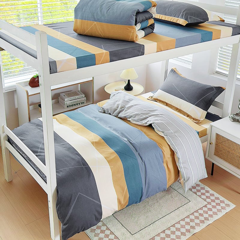 Комплект спално бельо от 100% памук, три части, с принт растения и цветя, реактивен печат, твил тъкан