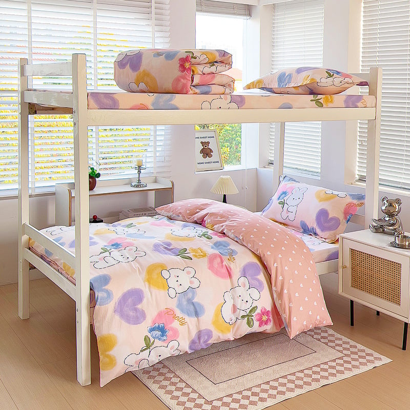 Комплект спално бельо от 100% памук, три части, с принт растения и цветя, реактивен печат, твил тъкан