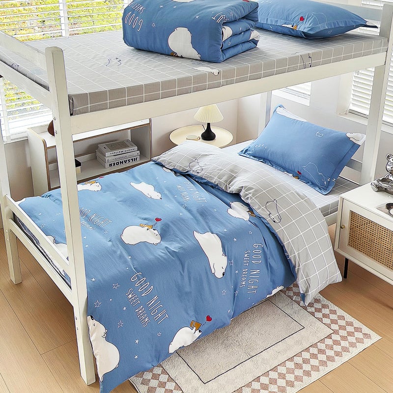 Комплект спално бельо от 100% памук, три части, с принт растения и цветя, реактивен печат, твил тъкан