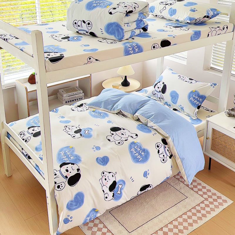 Комплект спално бельо от 100% памук, три части, с принт растения и цветя, реактивен печат, твил тъкан