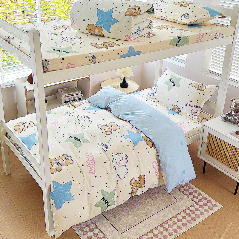 Комплект спално бельо от 100% памук, три части, с принт растения и цветя, реактивен печат, твил тъкан