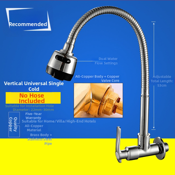 Kuchynský drezový kohút, nástenný, meď, iba studená voda, moderný minimalistický štýl, celokovový ventil, ručné ovládanie, jednosed dizajn