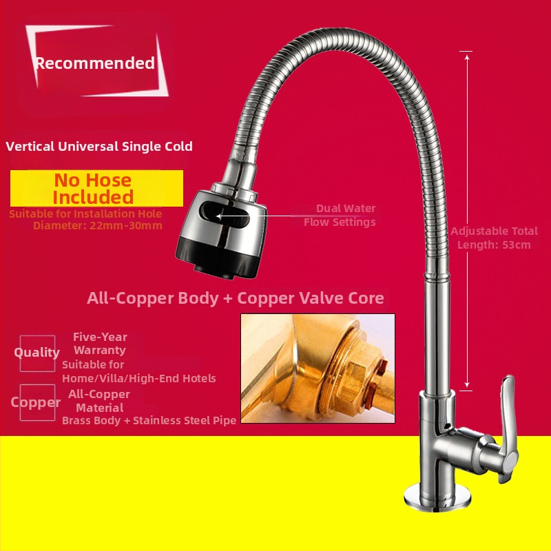 Kuchynský drezový kohút, nástenný, meď, iba studená voda, moderný minimalistický štýl, celokovový ventil, ručné ovládanie, jednosed dizajn