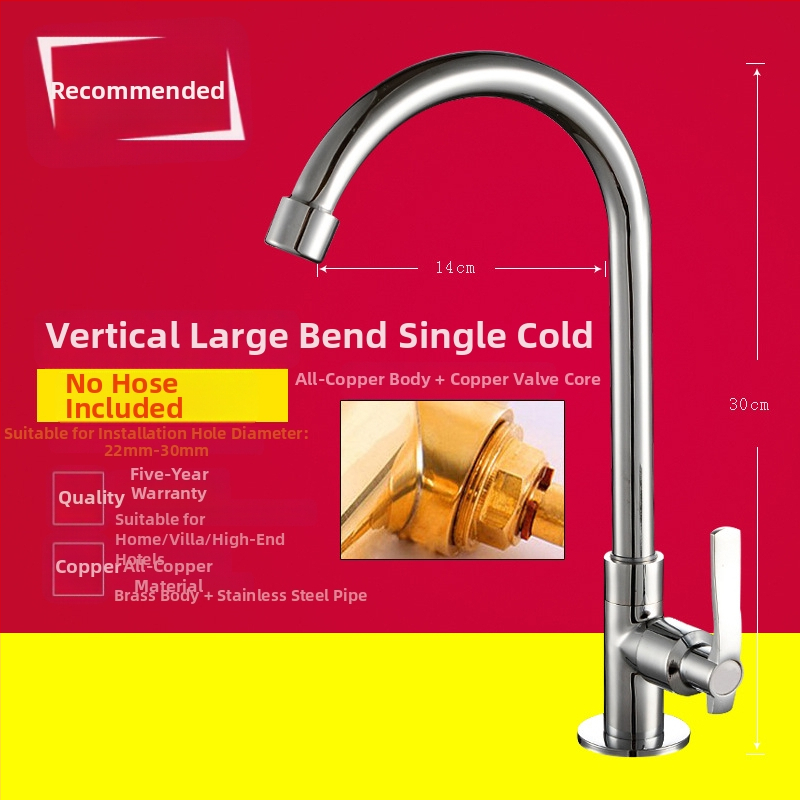 Kuchynský drezový kohút, nástenný, meď, iba studená voda, moderný minimalistický štýl, celokovový ventil, ručné ovládanie, jednosed dizajn