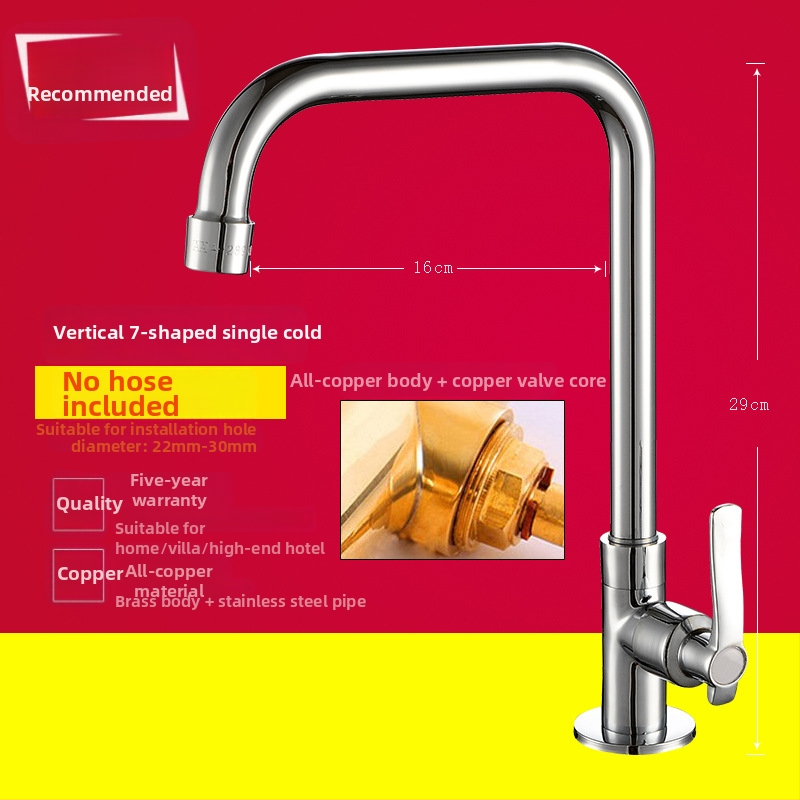 Kuchynský drezový kohút, nástenný, meď, iba studená voda, moderný minimalistický štýl, celokovový ventil, ručné ovládanie, jednosed dizajn