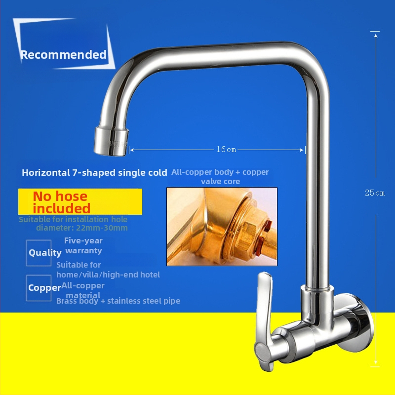 Kuchynský drezový kohút, nástenný, meď, iba studená voda, moderný minimalistický štýl, celokovový ventil, ručné ovládanie, jednosed dizajn