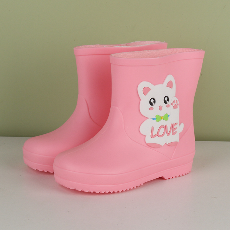 Ghete de ploaie pentru copii cu dinozaur – partea superioară din PVC, toc plat, înălțime medie a tubului, talpă antiderapantă, unisex, vârste 1–12