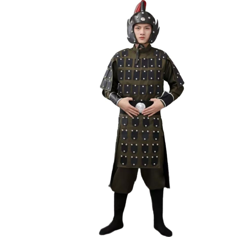 Unisex set kostima za kazališne izvedbe, inspiriran Terakotnom vojskom, za dinastije Han-Tang-Song-Qing; mješavina poliestera i elastana, bez ovratnika, dramska namjena, uzrast 18–24