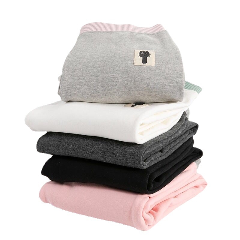 Colanți cu fleece din bumbac pentru iarnă, material gros, talie mediu-înaltă, lungime cropped, croi slim