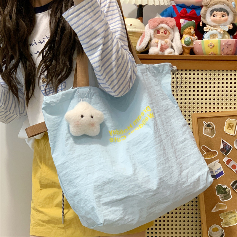 Unisex nylon tote torba s drawstring otvorom i skrivenim džepom na zatvarač