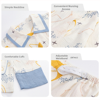 Σετ πιτζάμες εγκυμοσύνης από καθαρή βαμβακερή γάζα, φθινοπωρινό, μακριά μανίκια, θηλασμός, άνετο οικιακό ντύσιμο