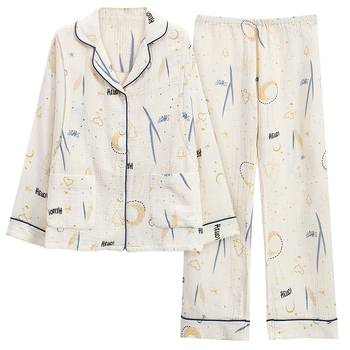 Σετ πιτζάμες εγκυμοσύνης από καθαρή βαμβακερή γάζα, φθινοπωρινό, μακριά μανίκια, θηλασμός, άνετο οικιακό ντύσιμο