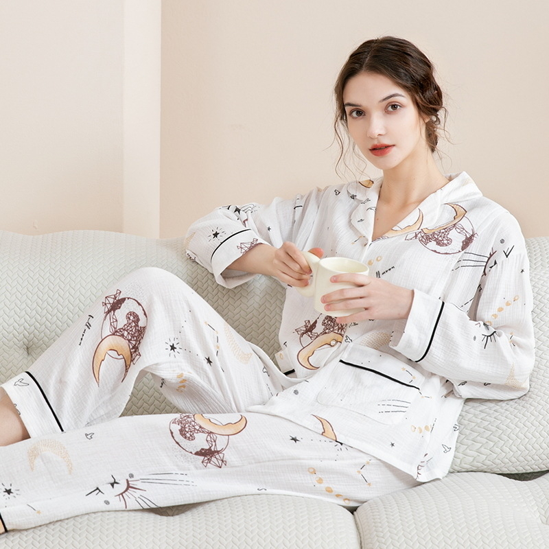 Σετ πιτζάμες εγκυμοσύνης από καθαρή βαμβακερή γάζα, φθινοπωρινό, μακριά μανίκια, θηλασμός, άνετο οικιακό ντύσιμο