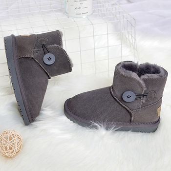 Gyerekeknek készült bőrből készült téli bokacipő, rövid, meleg fleece béléssel, 1-3 éveseknek