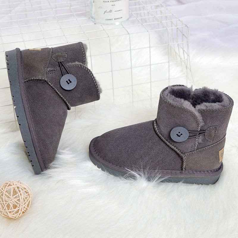 Gyerekeknek készült bőrből készült téli bokacipő, rövid, meleg fleece béléssel, 1-3 éveseknek