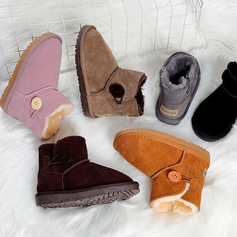 Gyerekeknek készült bőrből készült téli bokacipő, rövid, meleg fleece béléssel, 1-3 éveseknek