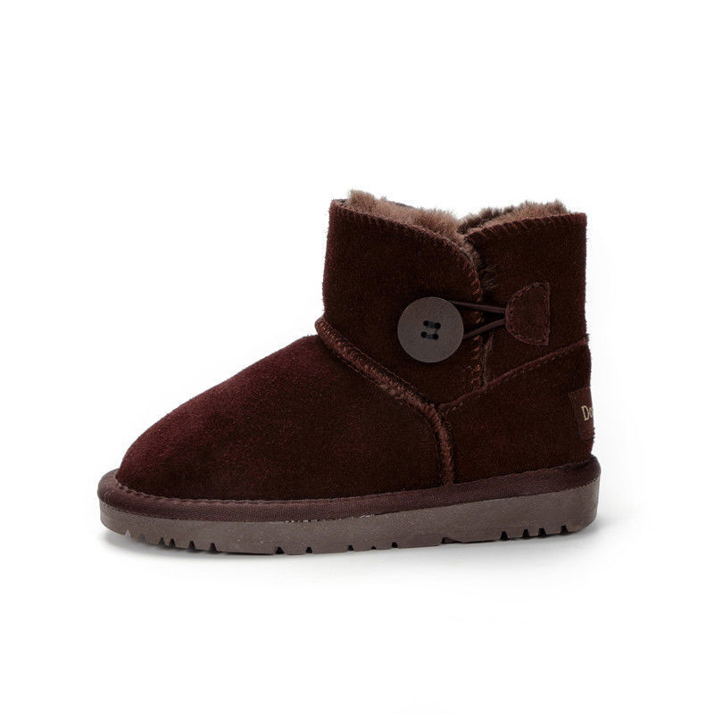 Gyerekeknek készült bőrből készült téli bokacipő, rövid, meleg fleece béléssel, 1-3 éveseknek