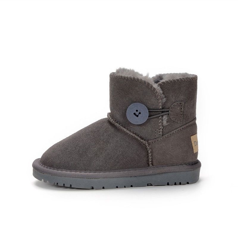 Gyerekeknek készült bőrből készült téli bokacipő, rövid, meleg fleece béléssel, 1-3 éveseknek