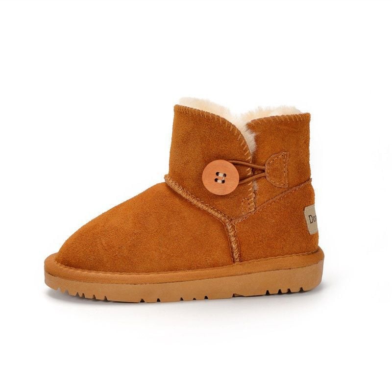 Gyerekeknek készült bőrből készült téli bokacipő, rövid, meleg fleece béléssel, 1-3 éveseknek