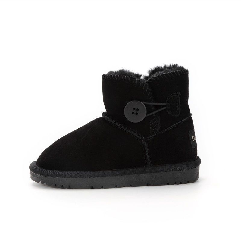 Gyerekeknek készült bőrből készült téli bokacipő, rövid, meleg fleece béléssel, 1-3 éveseknek