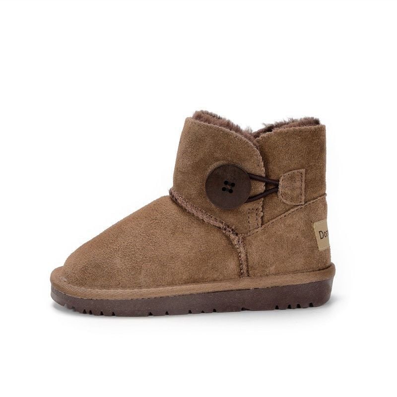 Gyerekeknek készült bőrből készült téli bokacipő, rövid, meleg fleece béléssel, 1-3 éveseknek