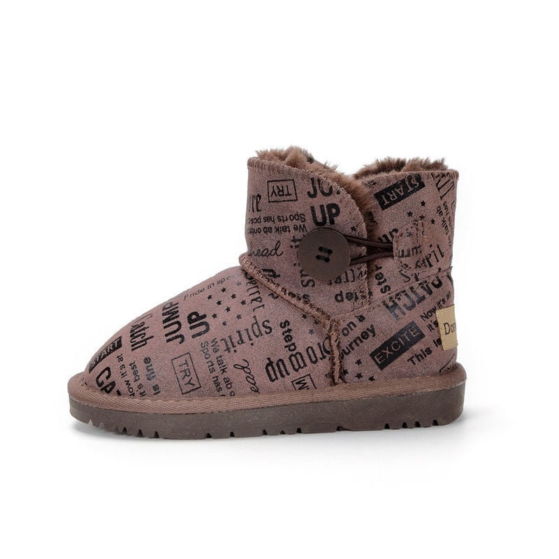 Gyerekeknek készült bőrből készült téli bokacipő, rövid, meleg fleece béléssel, 1-3 éveseknek