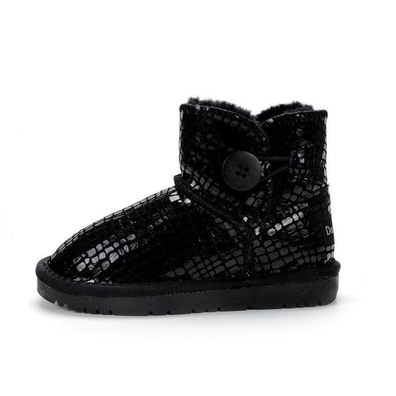 Gyerekeknek készült bőrből készült téli bokacipő, rövid, meleg fleece béléssel, 1-3 éveseknek