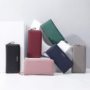 Portofel lung pentru femei cu fermoar, piele PU, stil plic, capacitate mare, buzunare pentru telefon și documente, FOREVER YOUNG