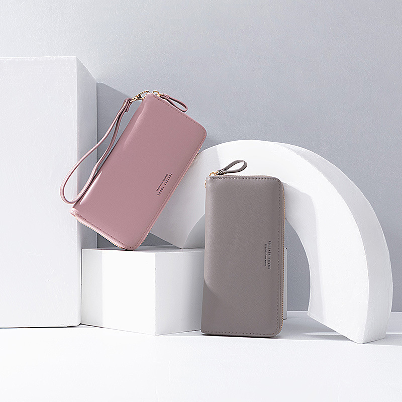 Portofel lung pentru femei cu fermoar, piele PU, stil plic, capacitate mare, buzunare pentru telefon și documente, FOREVER YOUNG