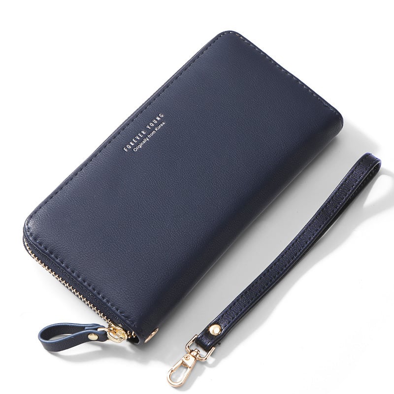 Portofel lung pentru femei cu fermoar, piele PU, stil plic, capacitate mare, buzunare pentru telefon și documente, FOREVER YOUNG