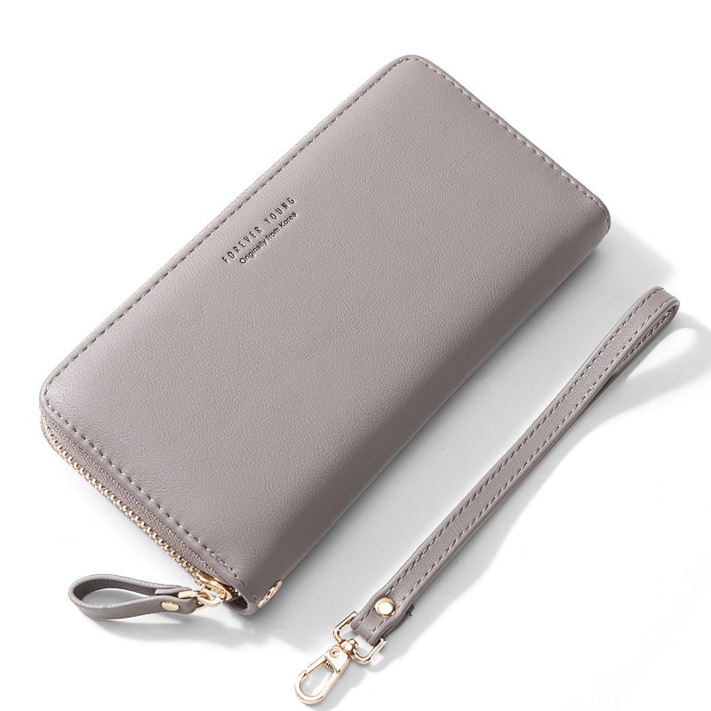 Portofel lung pentru femei cu fermoar, piele PU, stil plic, capacitate mare, buzunare pentru telefon și documente, FOREVER YOUNG
