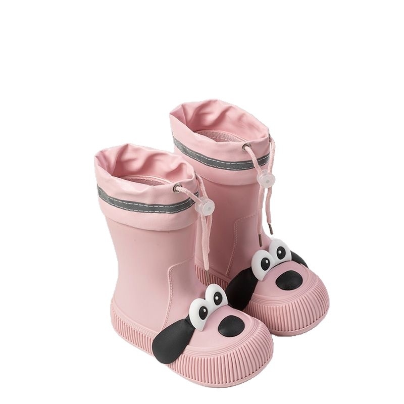 Cizme de ploaie pentru copii, model Cartoon, partea superioară din PVC, înălțime mid-calf, căptușite cu fleece, unisex, vârste 13–16