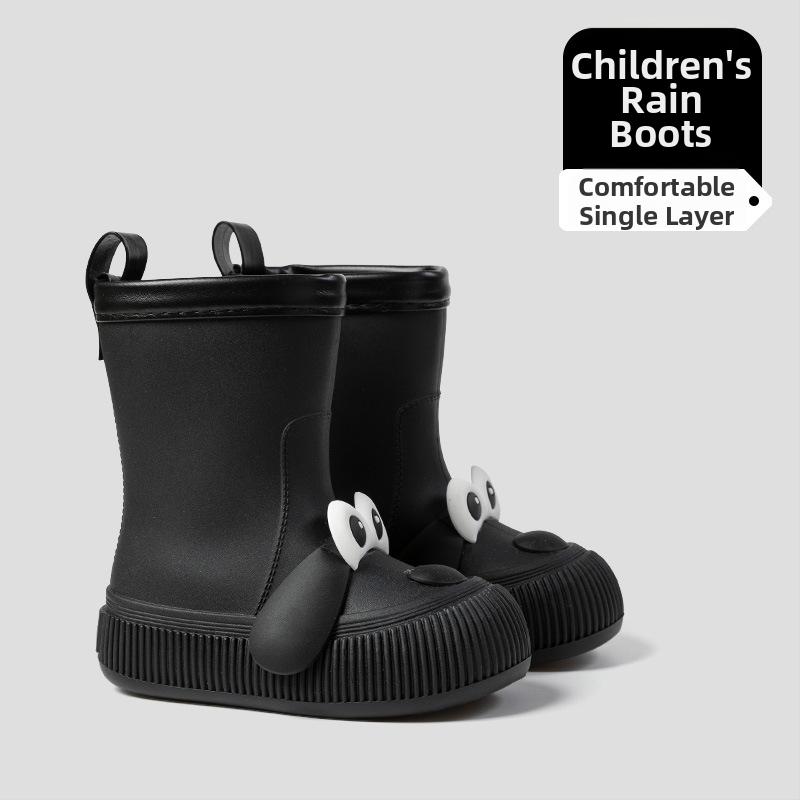 Cizme de ploaie pentru copii, model Cartoon, partea superioară din PVC, înălțime mid-calf, căptușite cu fleece, unisex, vârste 13–16