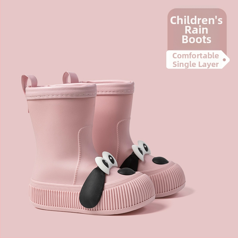 Cizme de ploaie pentru copii, model Cartoon, partea superioară din PVC, înălțime mid-calf, căptușite cu fleece, unisex, vârste 13–16