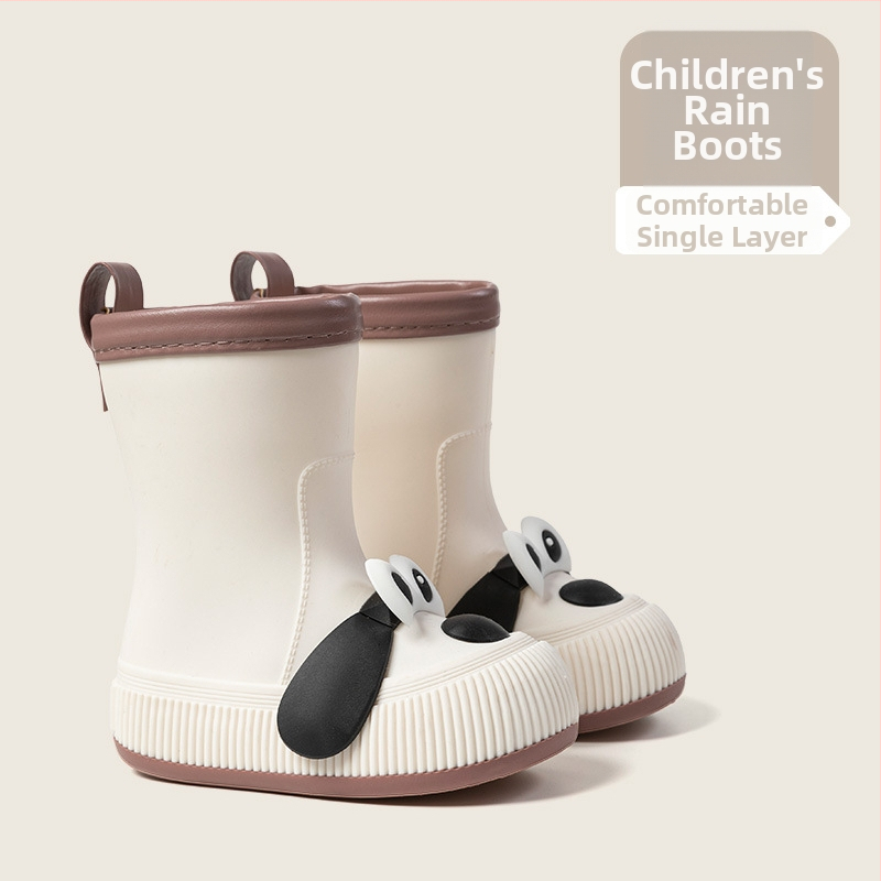 Cizme de ploaie pentru copii, model Cartoon, partea superioară din PVC, înălțime mid-calf, căptușite cu fleece, unisex, vârste 13–16