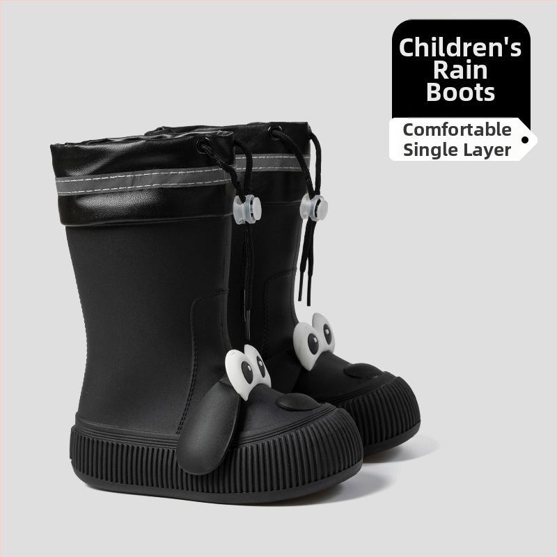 Cizme de ploaie pentru copii, model Cartoon, partea superioară din PVC, înălțime mid-calf, căptușite cu fleece, unisex, vârste 13–16