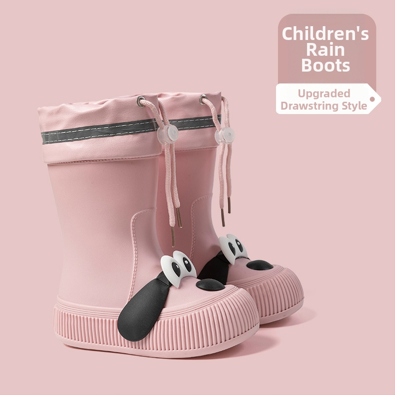 Cizme de ploaie pentru copii, model Cartoon, partea superioară din PVC, înălțime mid-calf, căptușite cu fleece, unisex, vârste 13–16