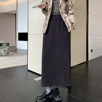 Flísová podšité sukňa s vysokým pásom, priliehavá na boky, strednej dĺžky, s chrbtovým rozparkom, jesenná-zimná, spandexová zmes