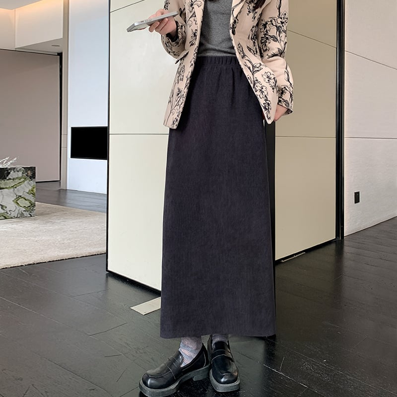 Flísová podšité sukňa s vysokým pásom, priliehavá na boky, strednej dĺžky, s chrbtovým rozparkom, jesenná-zimná, spandexová zmes