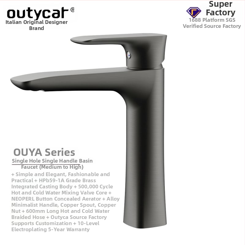 Moderný minimalistický meďový miešací kohútik pre umývadlo, zvislá inštalácia, keramický ventil, tlak 0.1–1.5 MPa