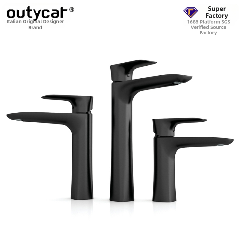 Moderný minimalistický meďový miešací kohútik pre umývadlo, zvislá inštalácia, keramický ventil, tlak 0.1–1.5 MPa