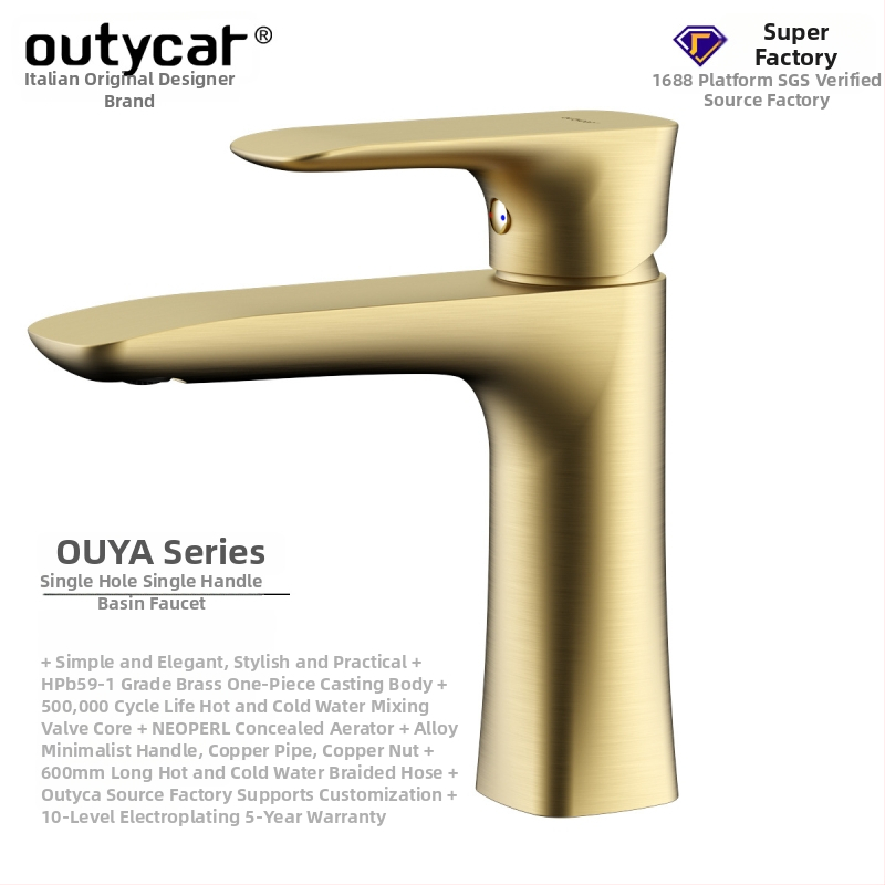 Moderný minimalistický meďový miešací kohútik pre umývadlo, zvislá inštalácia, keramický ventil, tlak 0.1–1.5 MPa