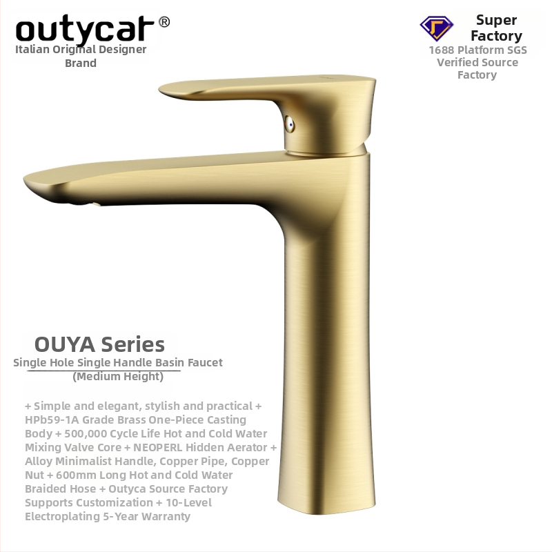 Moderný minimalistický meďový miešací kohútik pre umývadlo, zvislá inštalácia, keramický ventil, tlak 0.1–1.5 MPa